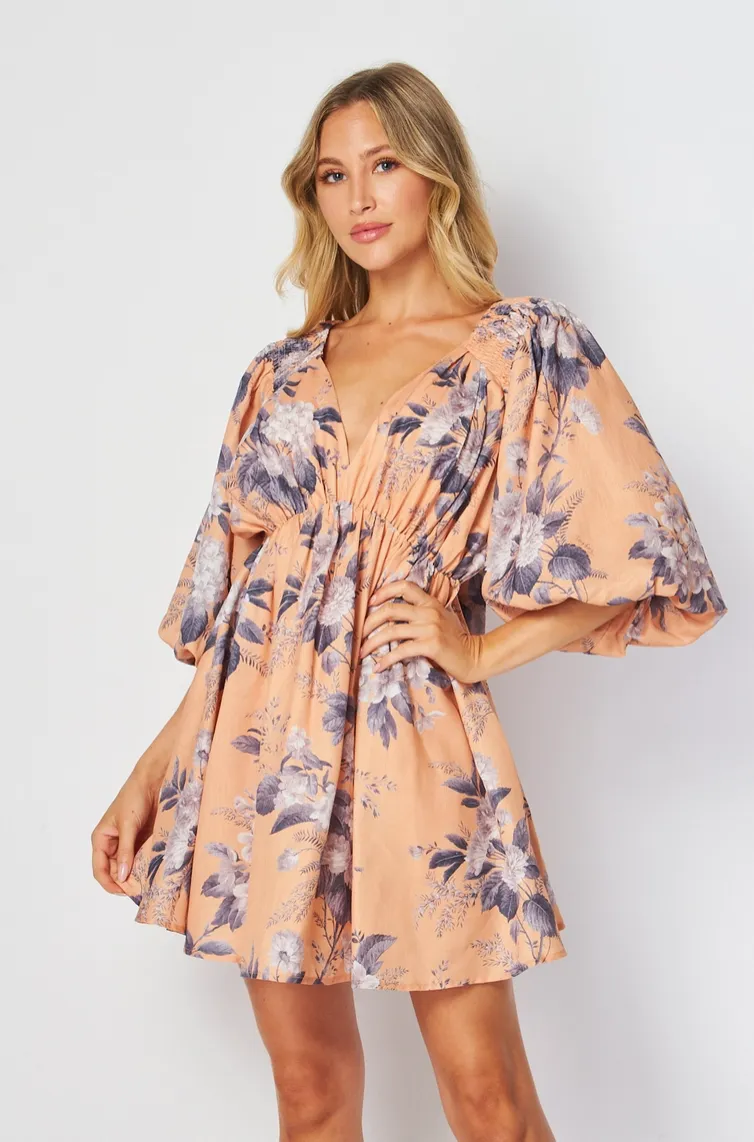 Peach Floral Mini Dress