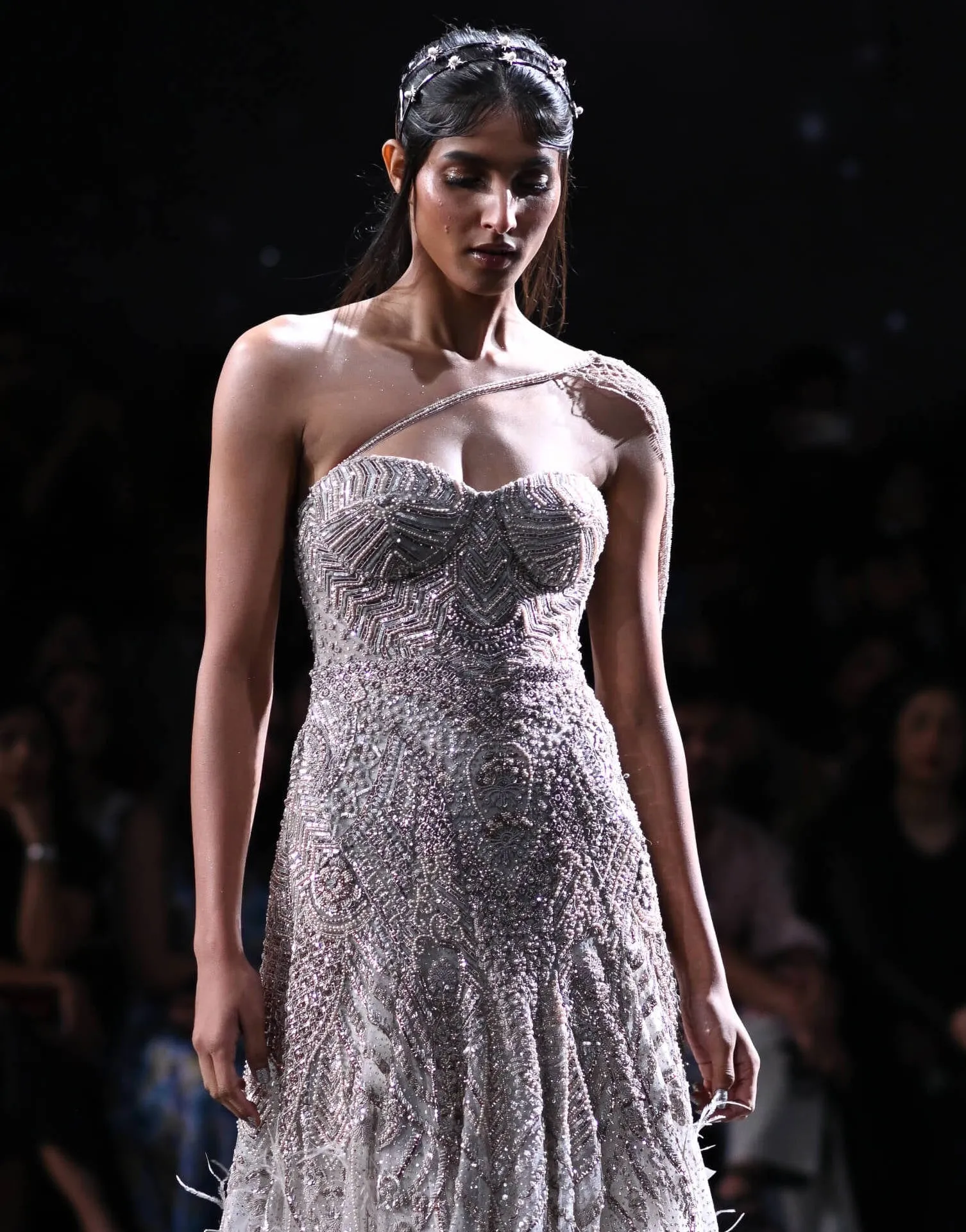 Penelope dusty ivory bustier gown