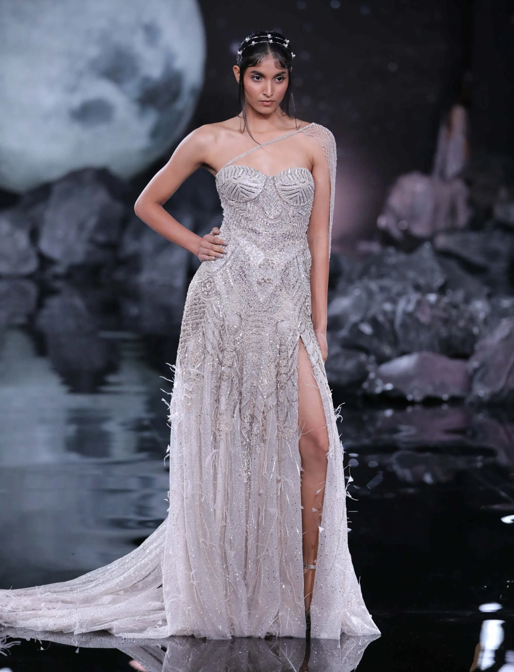 Penelope dusty ivory bustier gown