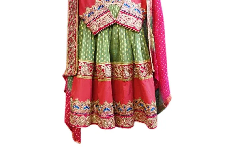 Persian Afghan Bridal Dress In Green Pink Color
