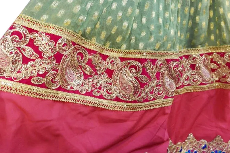 Persian Afghan Bridal Dress In Green Pink Color