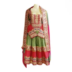 Persian Afghan Bridal Dress In Green Pink Color