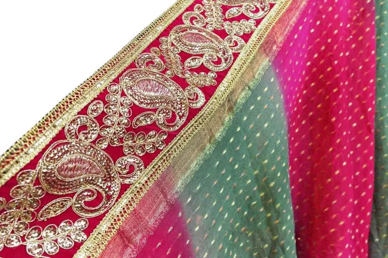 Persian Afghan Bridal Dress In Green Pink Color