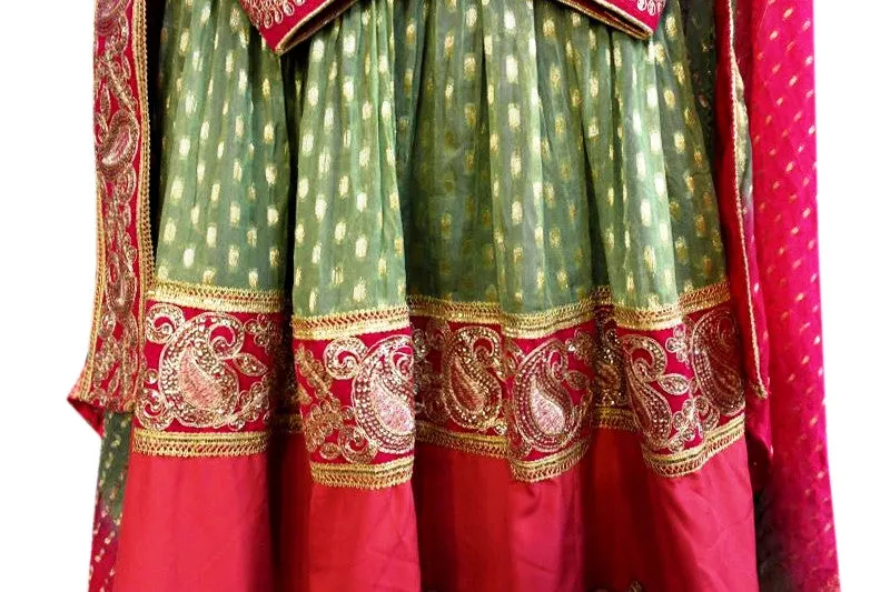 Persian Afghan Bridal Dress In Green Pink Color