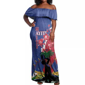 Personalised Afro Haiti Le Marron Inconnu Off Shoulder Maxi Dress Dashiki Mix Polynesian Pattern LT01