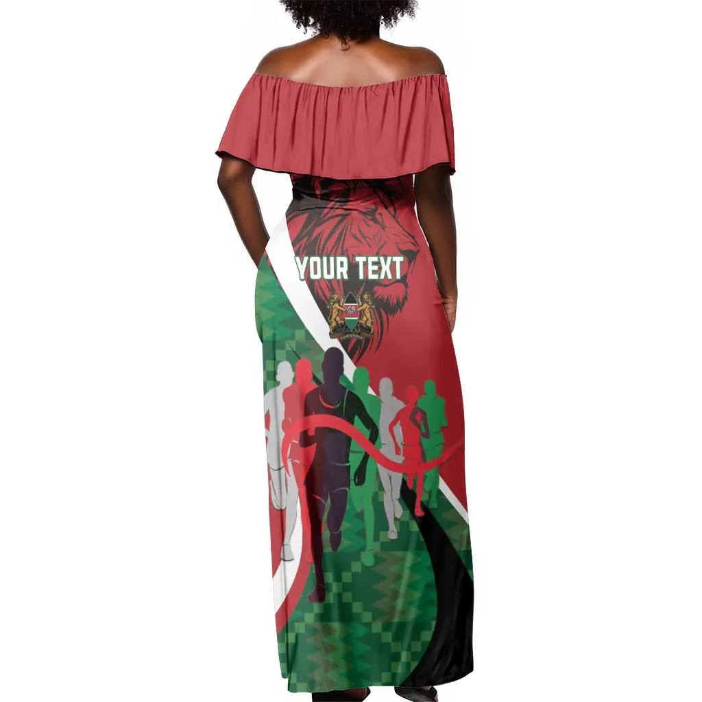 Personalised Athletics Kenya Off Shoulder Maxi Dress Kente Pattern LT15
