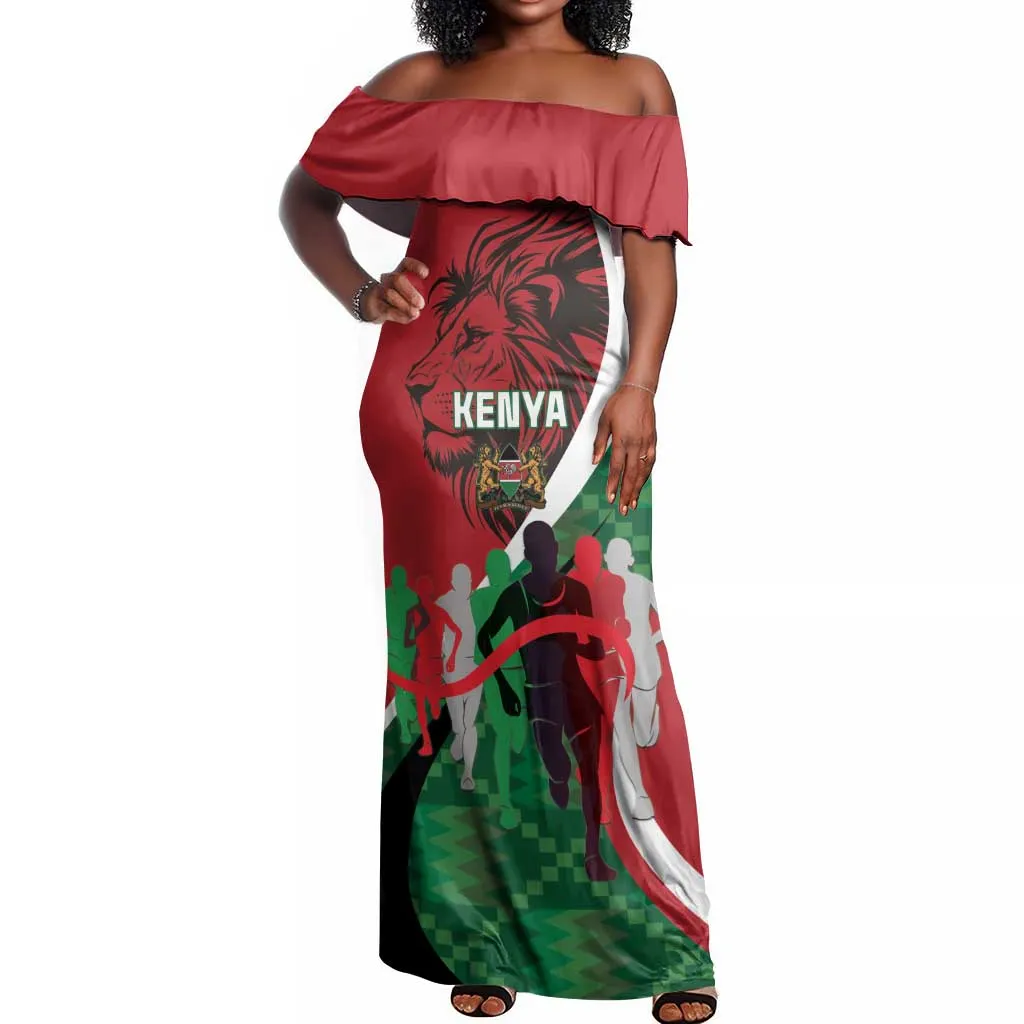 Personalised Athletics Kenya Off Shoulder Maxi Dress Kente Pattern LT15