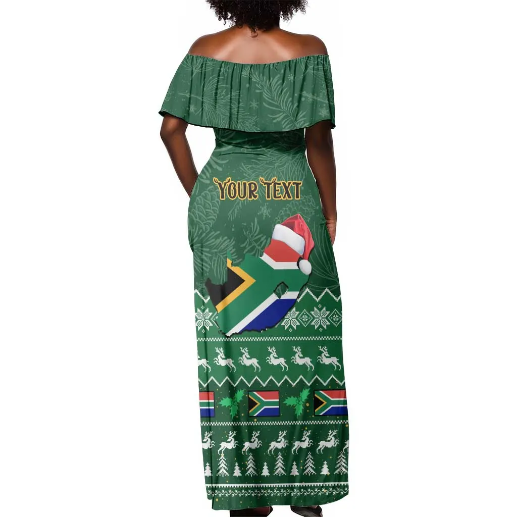 Personalised South Africa Christmas Off Shoulder Maxi Dress Cool Santa Claus With South African Map LT14