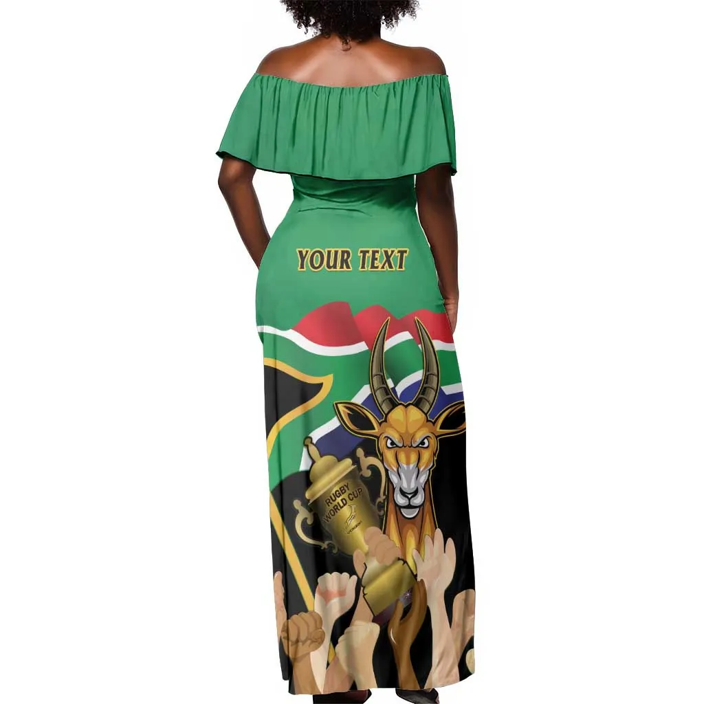 Personalised South Africa Special Holiday Off Shoulder Maxi Dress Springboks Champions Celebration Rugby Is My Soul LT14