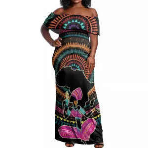 Personalized Africa Off Shoulder Maxi Dress Beautiful Black Woman LT18