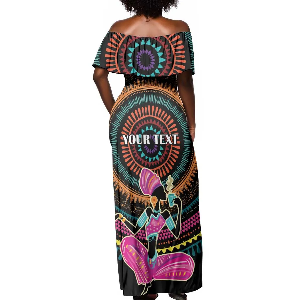 Personalized Africa Off Shoulder Maxi Dress Beautiful Black Woman LT18