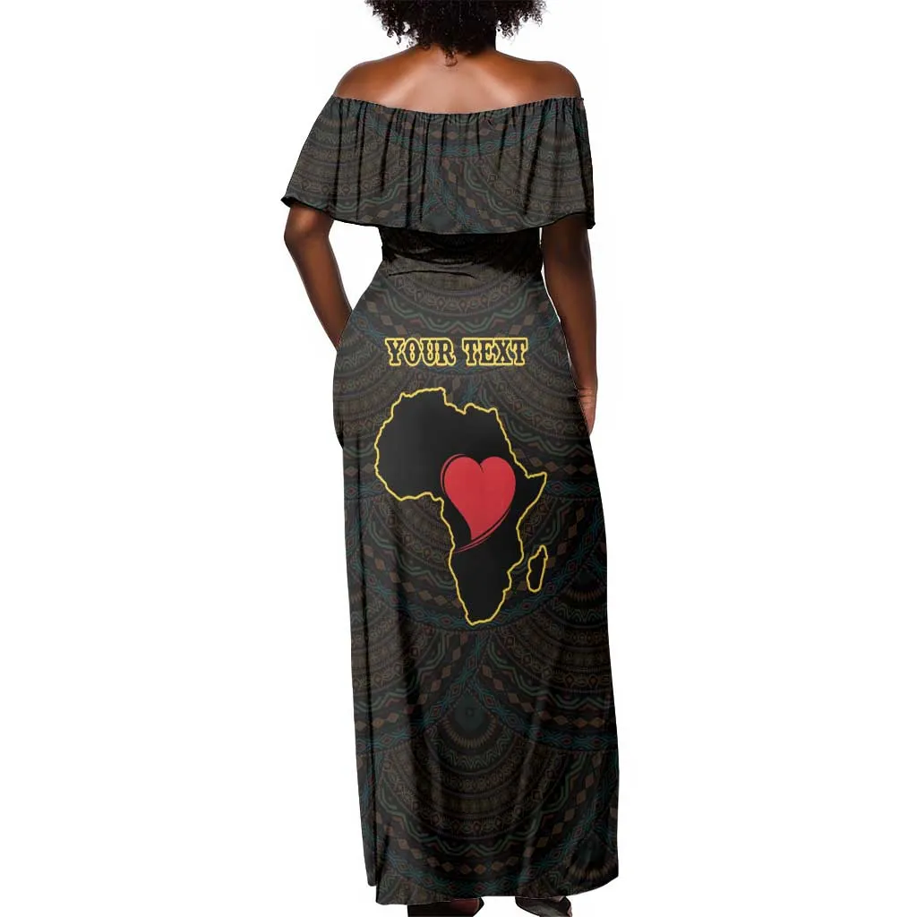 Personalized  African-American Black Love Day Off Shoulder Maxi Dress Sankofa Heart - Nya Akoma LT15