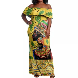 Personalized African Woman Off Shoulder Maxi Dress Tropical Style DT02