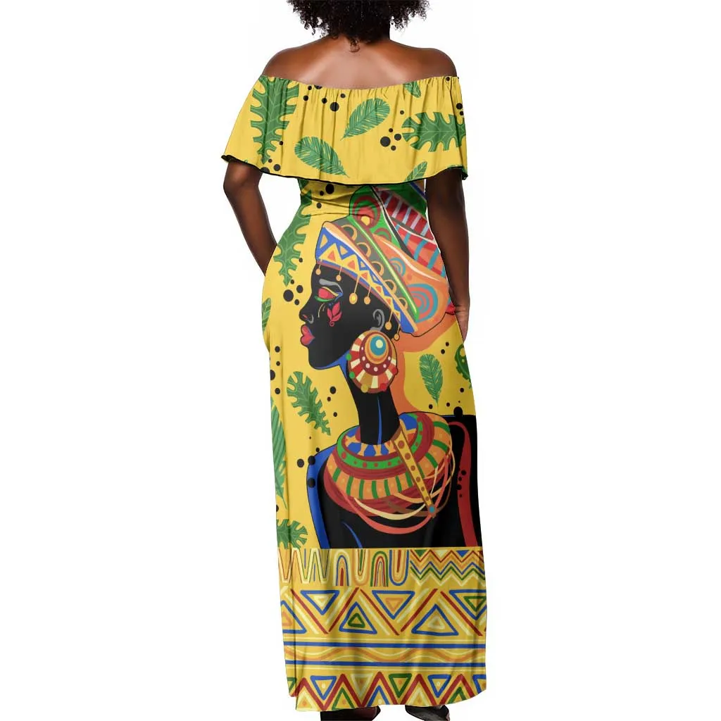 Personalized African Woman Off Shoulder Maxi Dress Tropical Style DT02