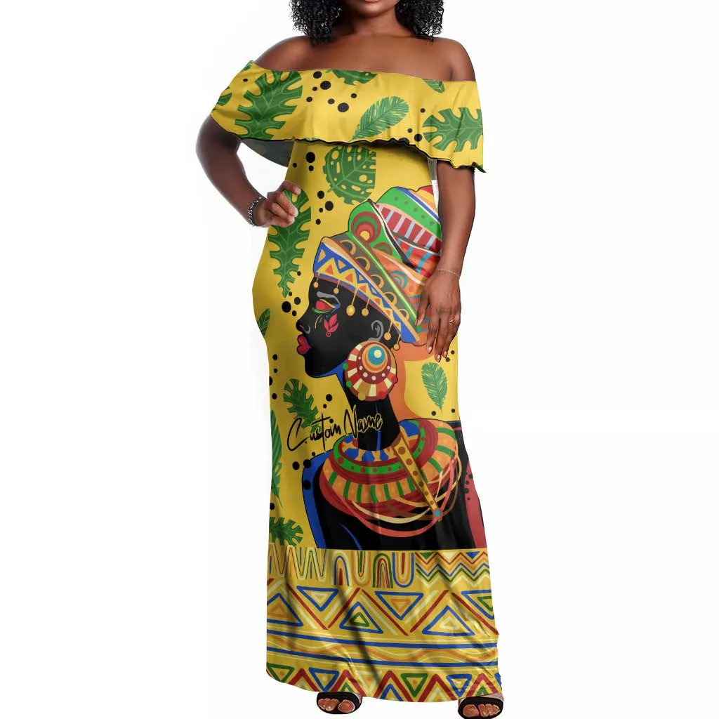 Personalized African Woman Off Shoulder Maxi Dress Tropical Style DT02