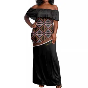 Personalized Bamenda African Off Shoulder Maxi Dress Atoghu Cameroon Print DT02