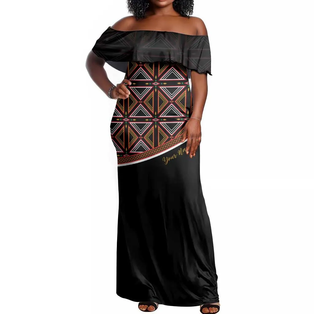Personalized Bamenda African Off Shoulder Maxi Dress Atoghu Cameroon Print DT02