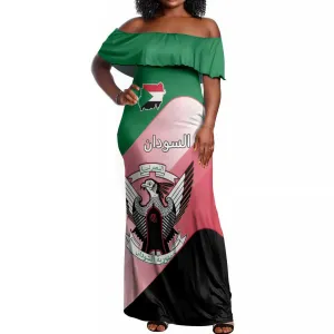 Personalized Sudan Off Shoulder Maxi Dress Coat Of Arms Flag Style LT15