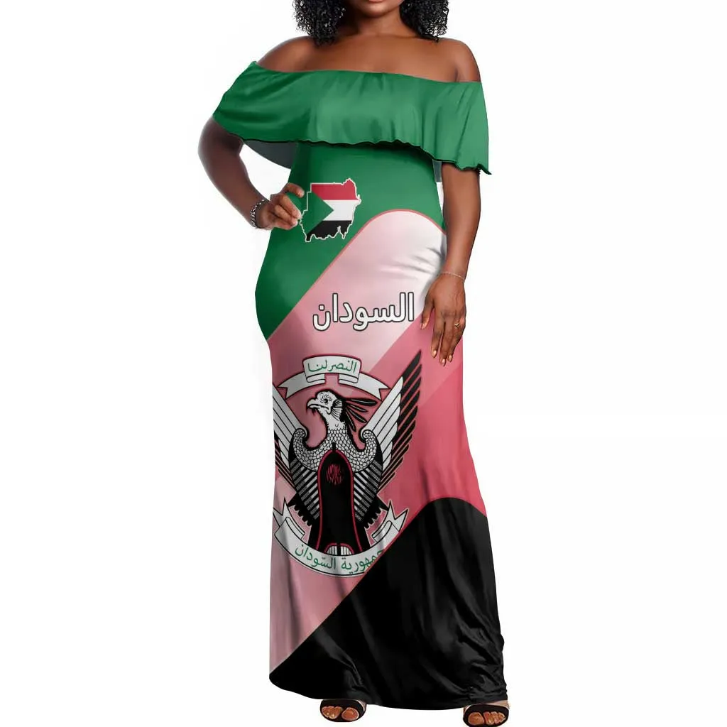 Personalized Sudan Off Shoulder Maxi Dress Coat Of Arms Flag Style LT15