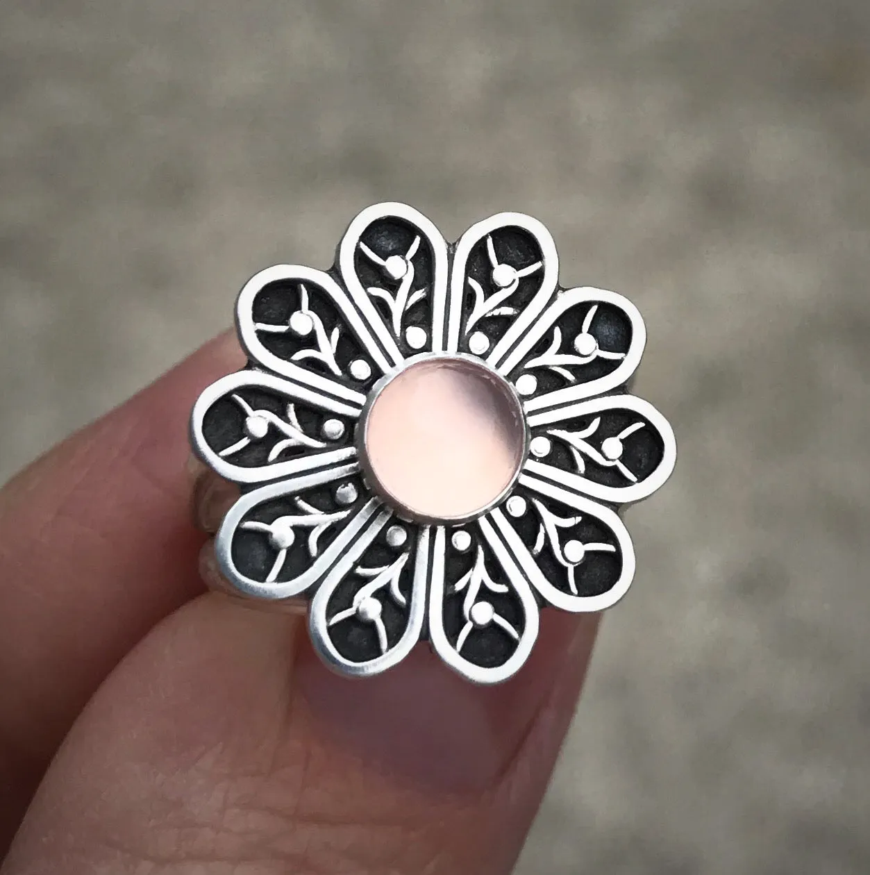 Pink Chalcedony May Flower Ring: 7.5