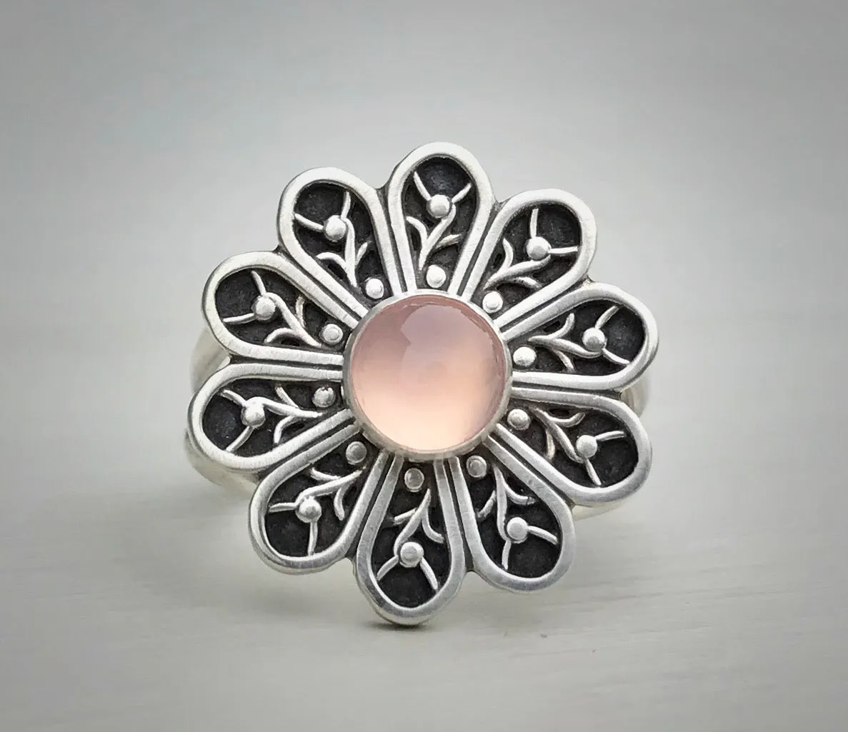 Pink Chalcedony May Flower Ring: 7.5