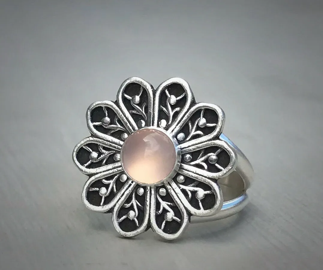 Pink Chalcedony May Flower Ring: 7.5