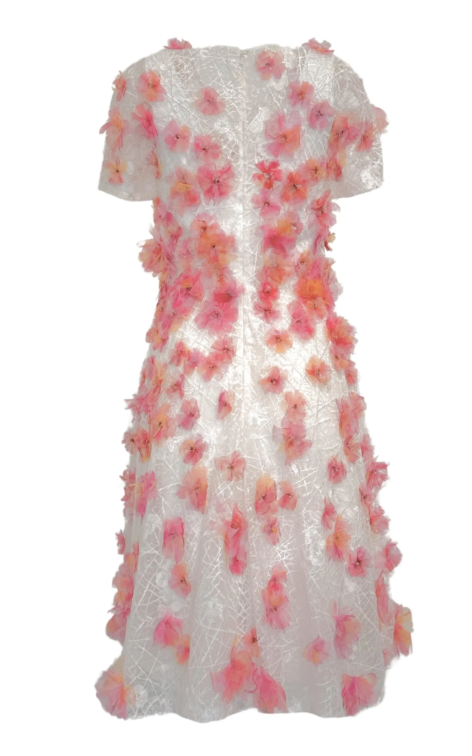 Pink Floral-appliqued Lace Midi Dress