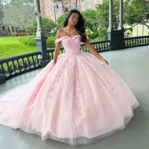 Pink Floral Quinceanera Dresses Ball Gown Luxury Court Train Formal 15 Years Birthday Parrty Princess Gowns Corset