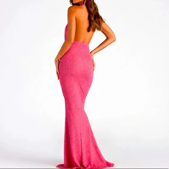 Pink Glitter Cow neck Formal Dress