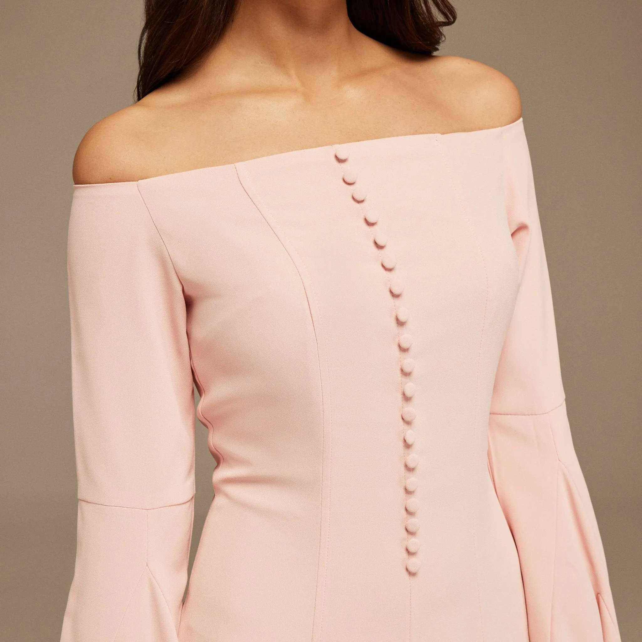 Pink Off-Shoulder Aline Midi Crepe Dress