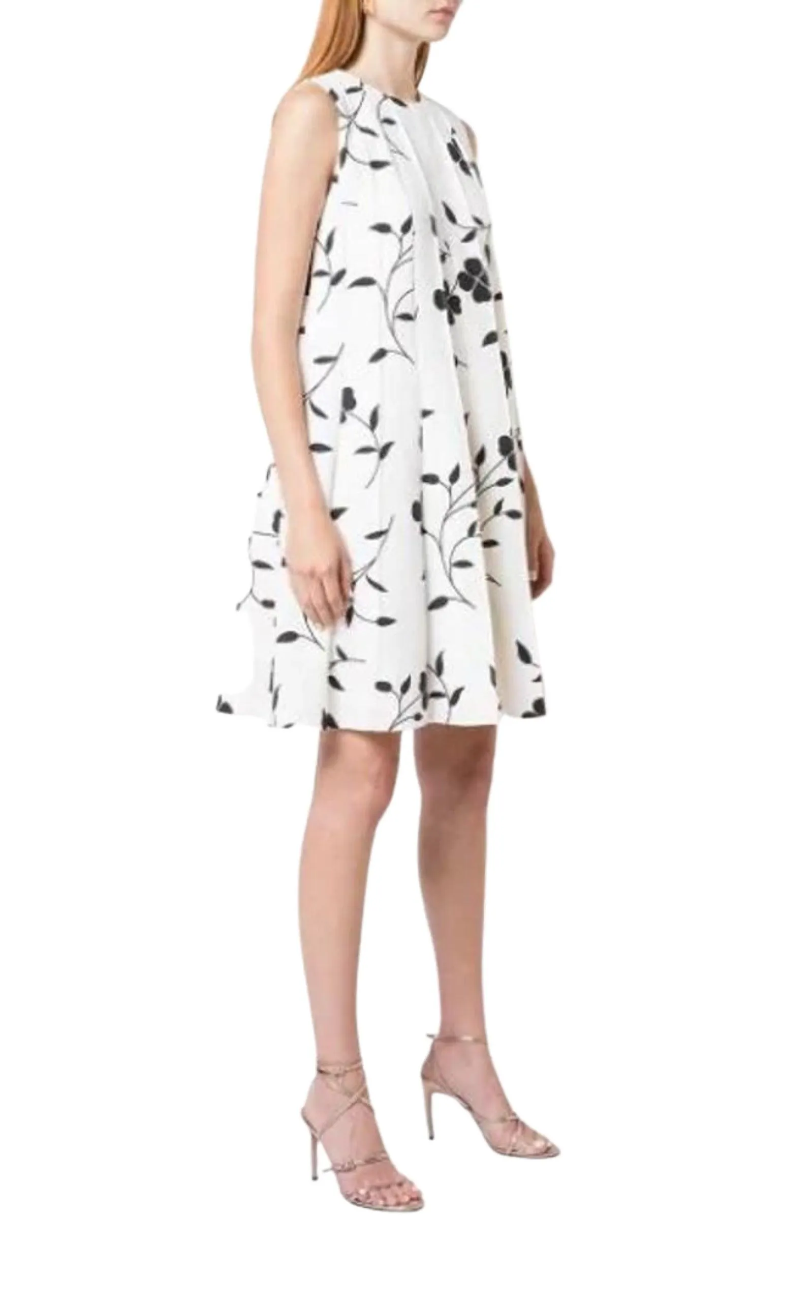 Pleated Floral-print Grain De Poudre Dress