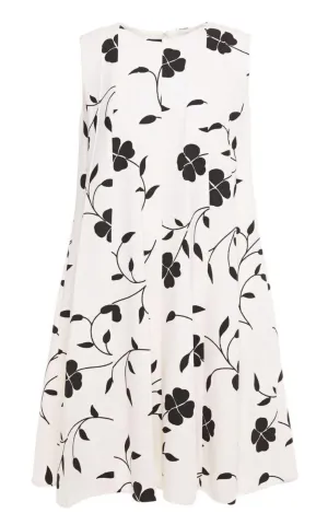 Pleated Floral-print Grain De Poudre Dress