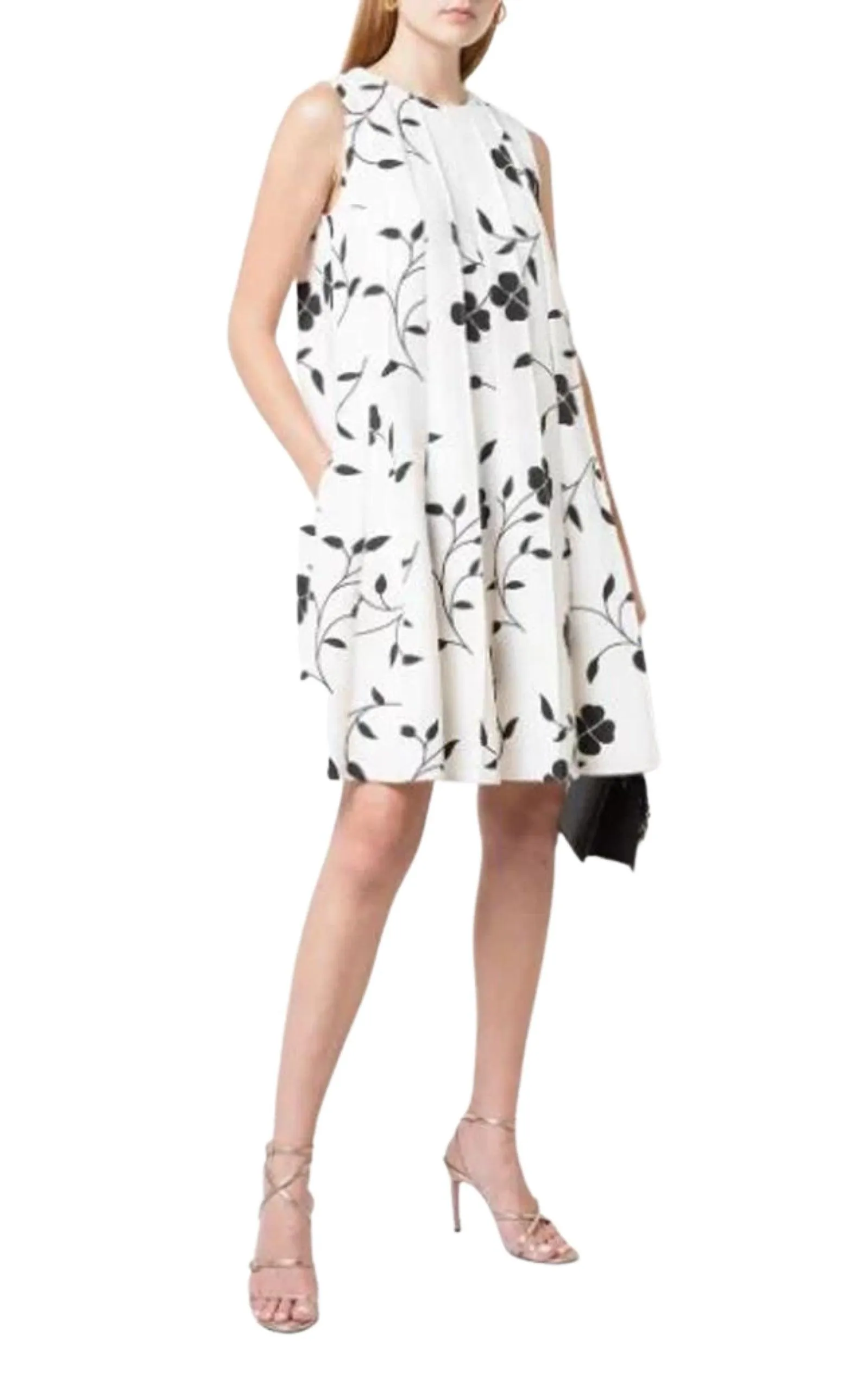 Pleated Floral-print Grain De Poudre Dress