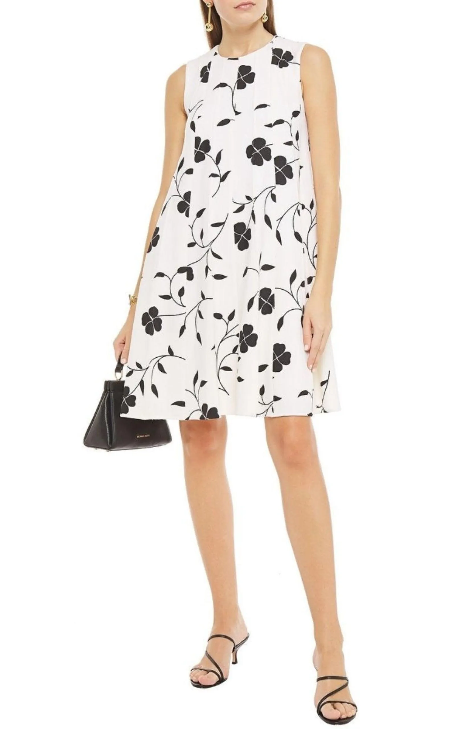 Pleated Floral-print Grain De Poudre Dress