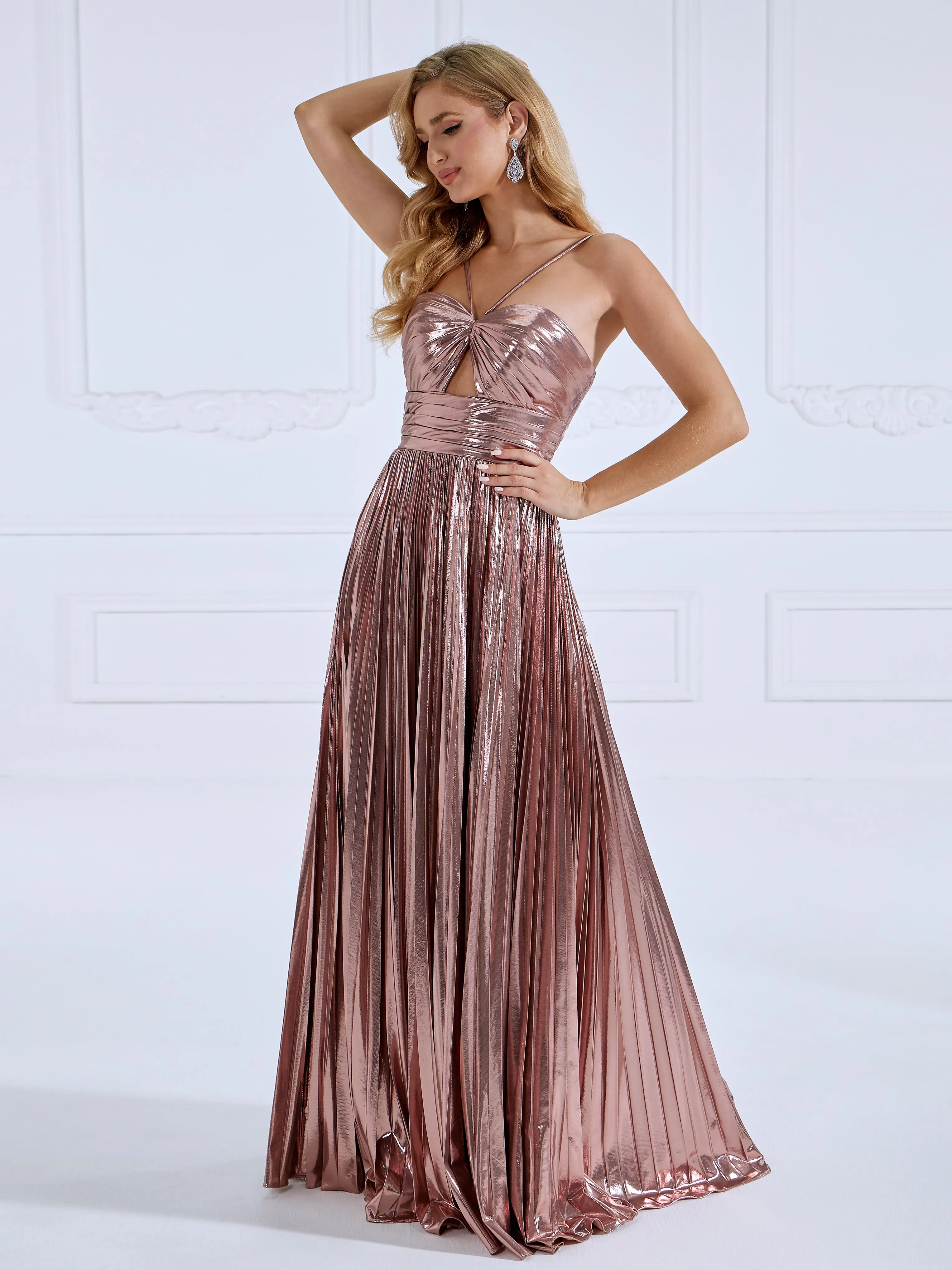 Pleated Sleeveless Formal Maxi Prom Dress #84075