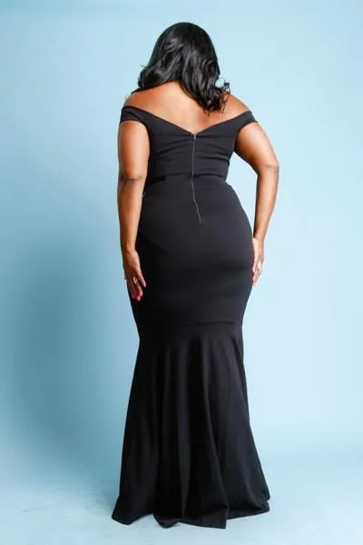 Plus Size Floral Patch Side Mermaid Style Cocktail Maxi Gown
