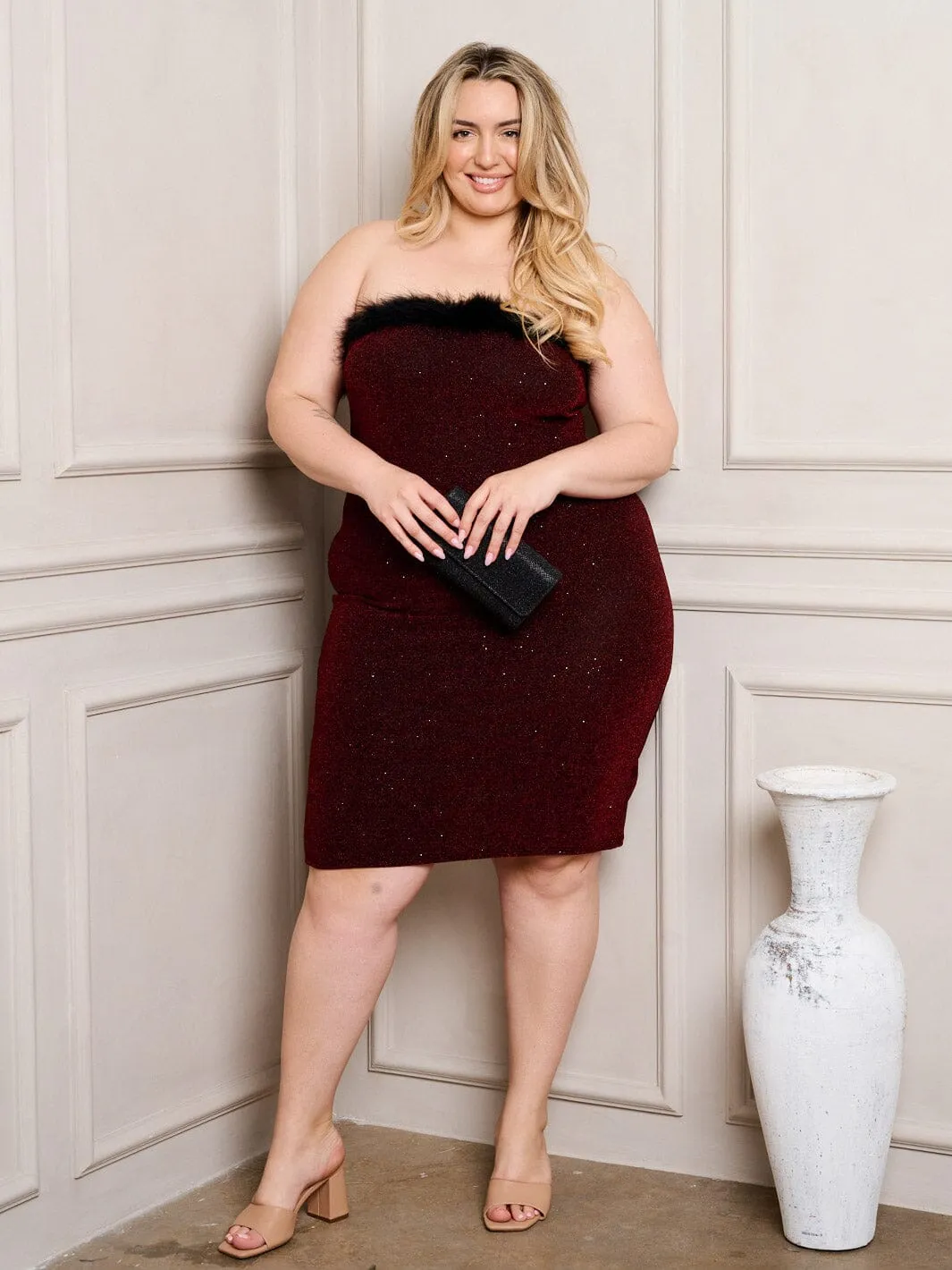 PLUS SIZE SLEEVELESS BODYCON SHIMER MINI DRESS