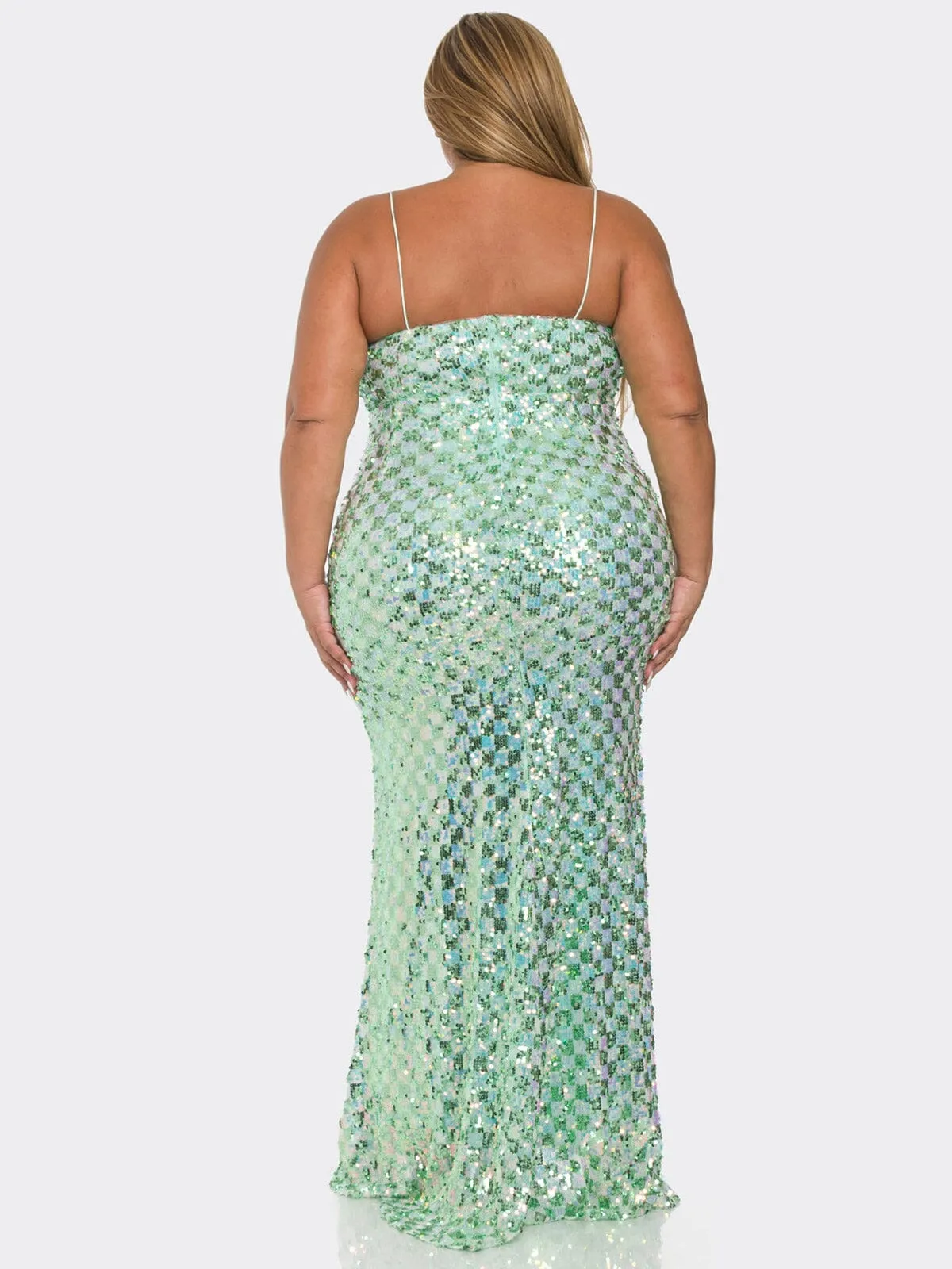 PLUS SIZE SLEEVELESS V-NECK BODYCON SEQUINS GOWN MAXI DRESS