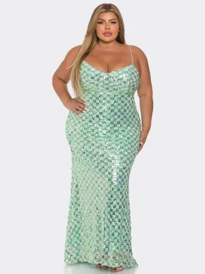PLUS SIZE SLEEVELESS V-NECK BODYCON SEQUINS GOWN MAXI DRESS
