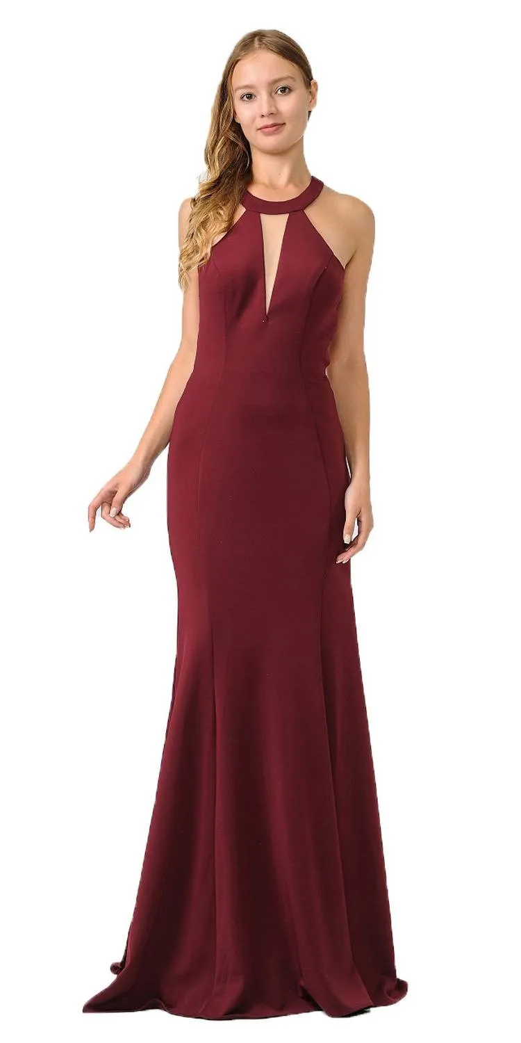 Poly USA 8296 Halter Long Formal Gown Cut-Out Back