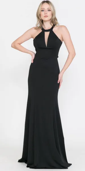 Poly USA 8296 Halter Long Formal Gown Cut-Out Back
