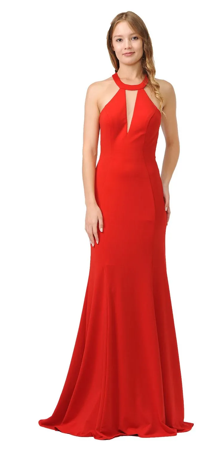 Poly USA 8296 Halter Long Formal Gown Cut-Out Back