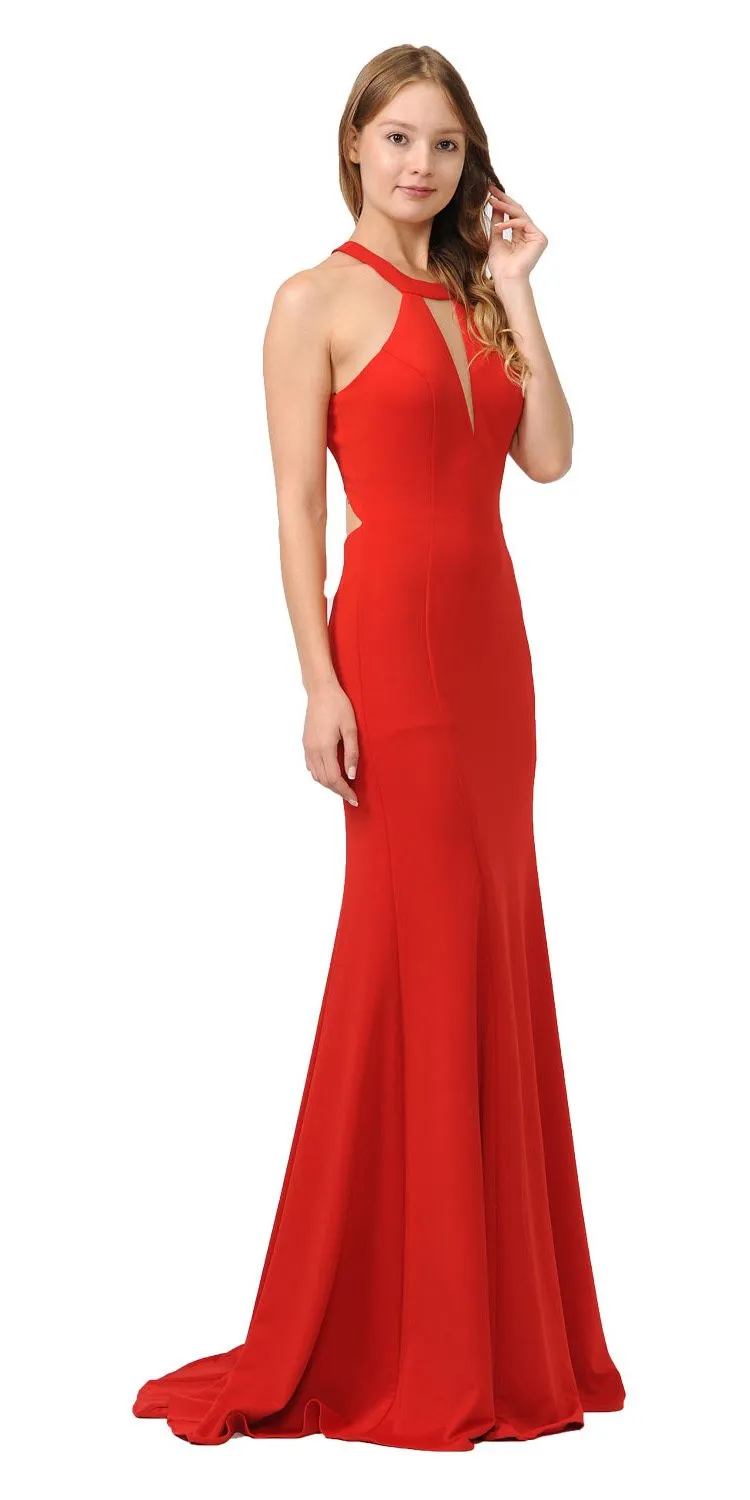 Poly USA 8296 Halter Long Formal Gown Cut-Out Back