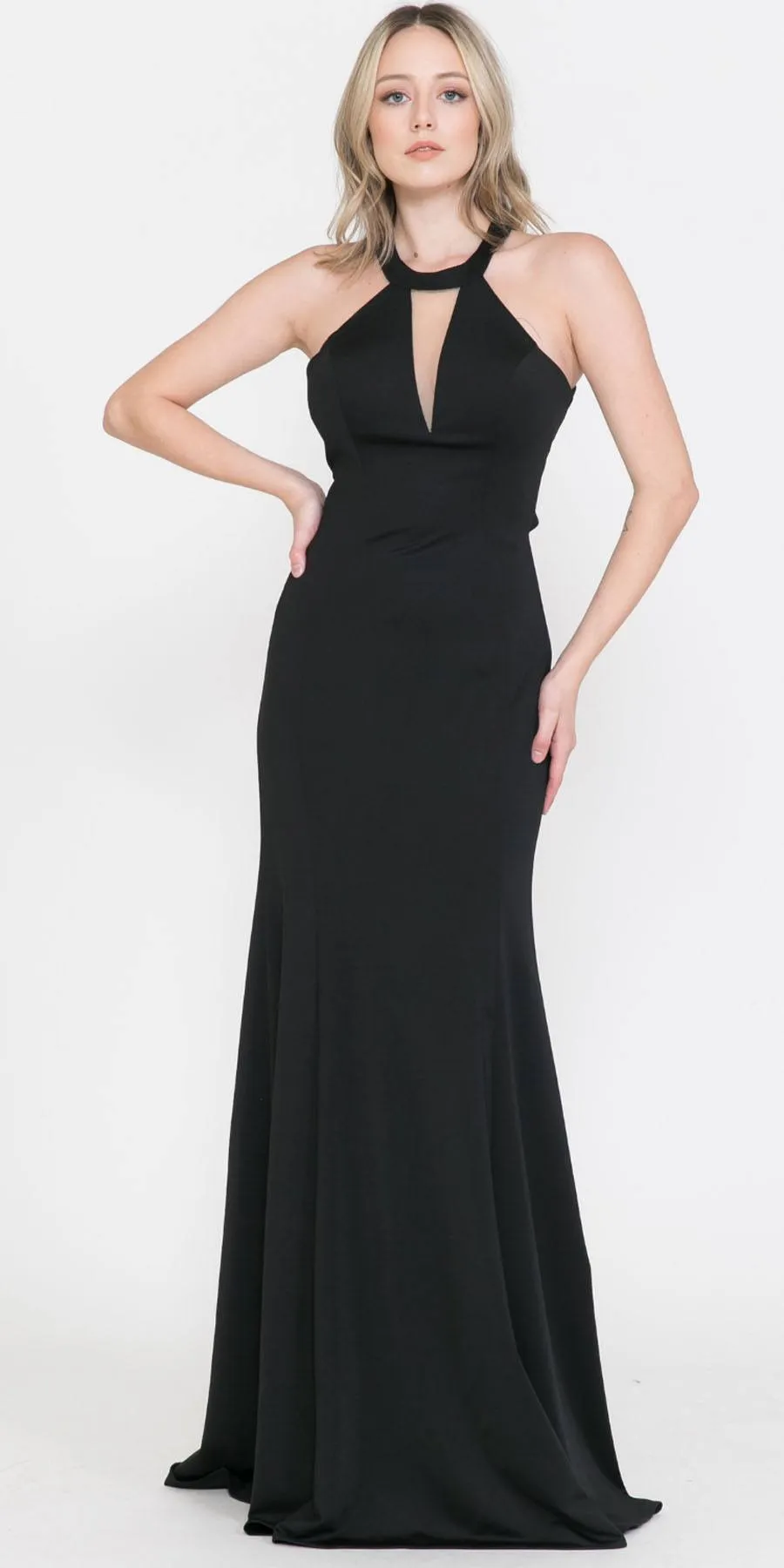 Poly USA 8296 Halter Long Formal Gown Cut-Out Back