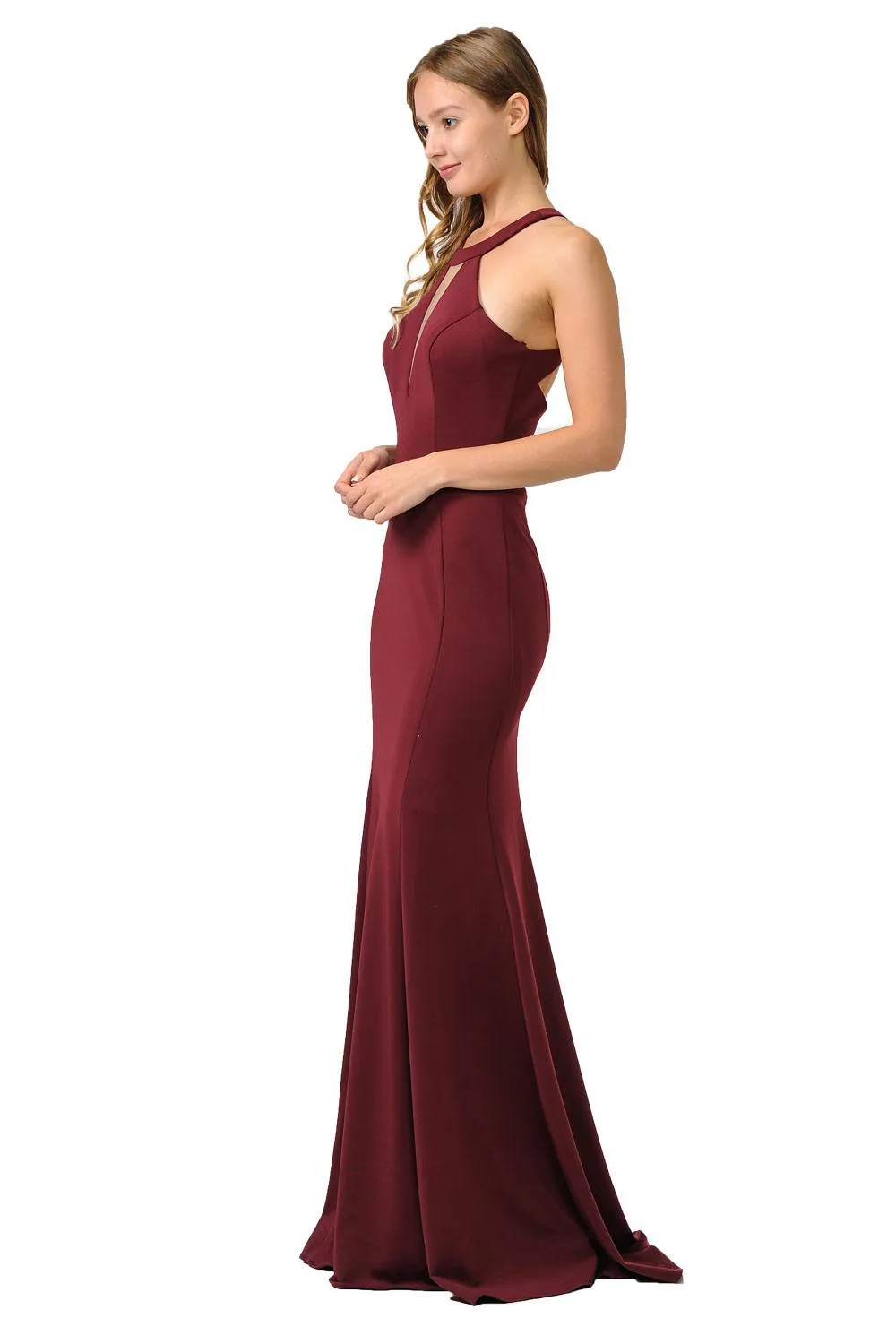 Poly USA 8296 Halter Long Formal Gown Cut-Out Back