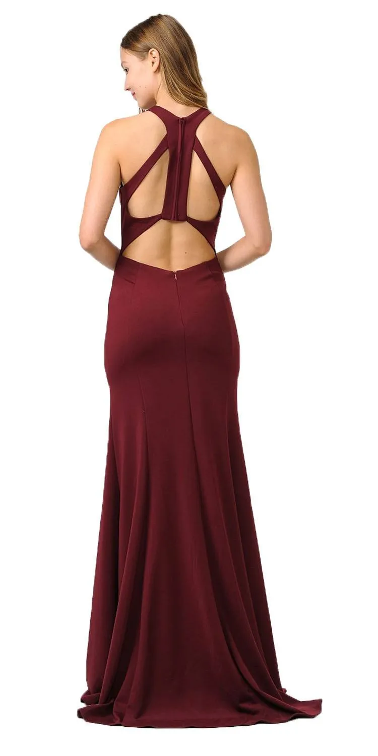 Poly USA 8296 Halter Long Formal Gown Cut-Out Back