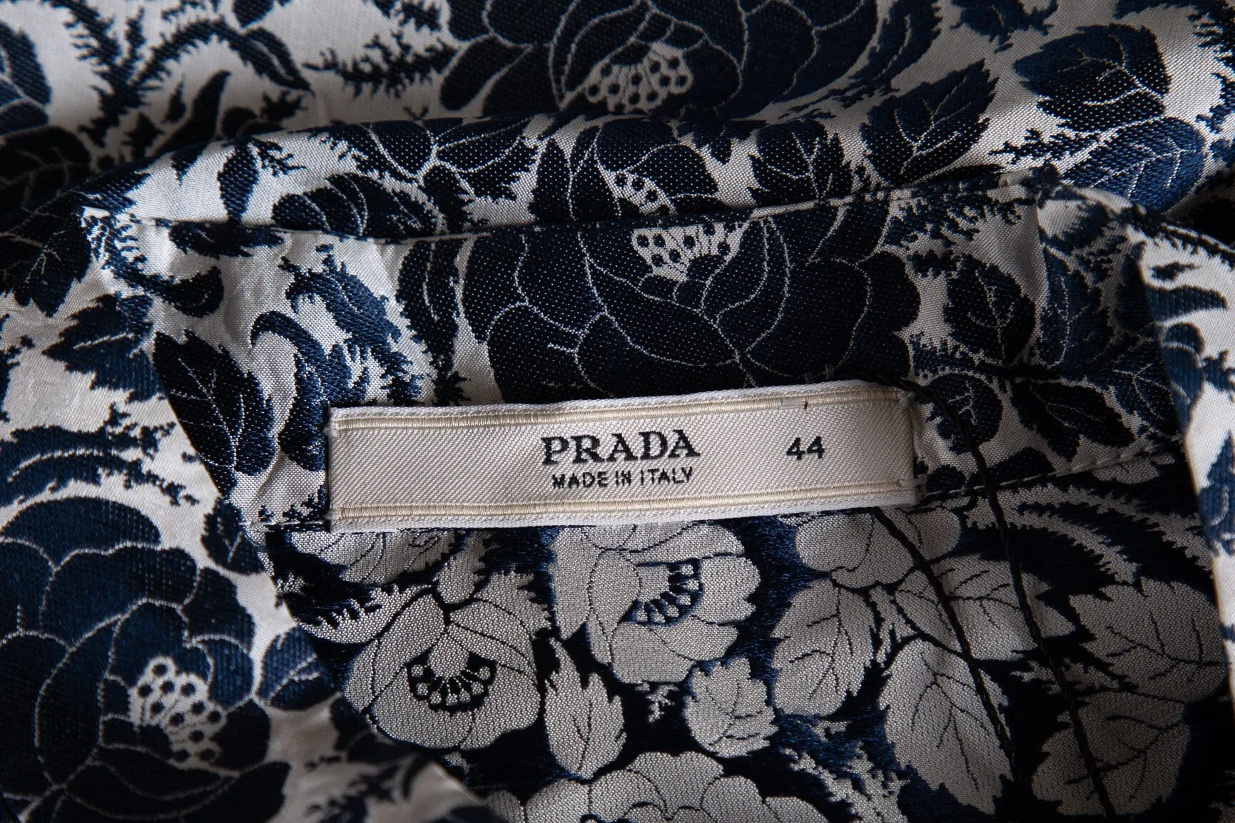 Prada Blue and White Floral Ruched Knee Length Dress SZ 44