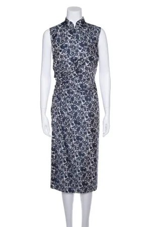 Prada Blue and White Floral Ruched Knee Length Dress SZ 44