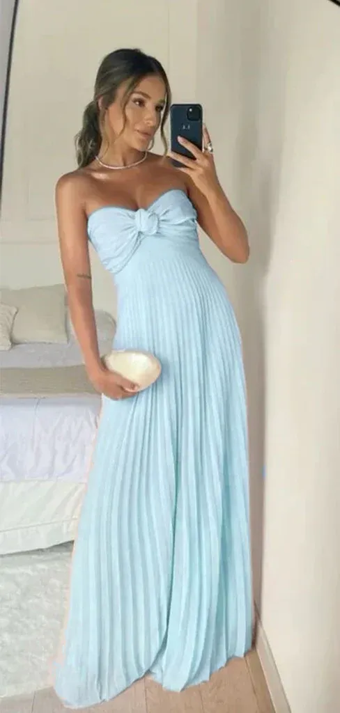 Pretty Pink A-Line Strapless Chiffon Long Party Dress Wedding Guest Dress, D689