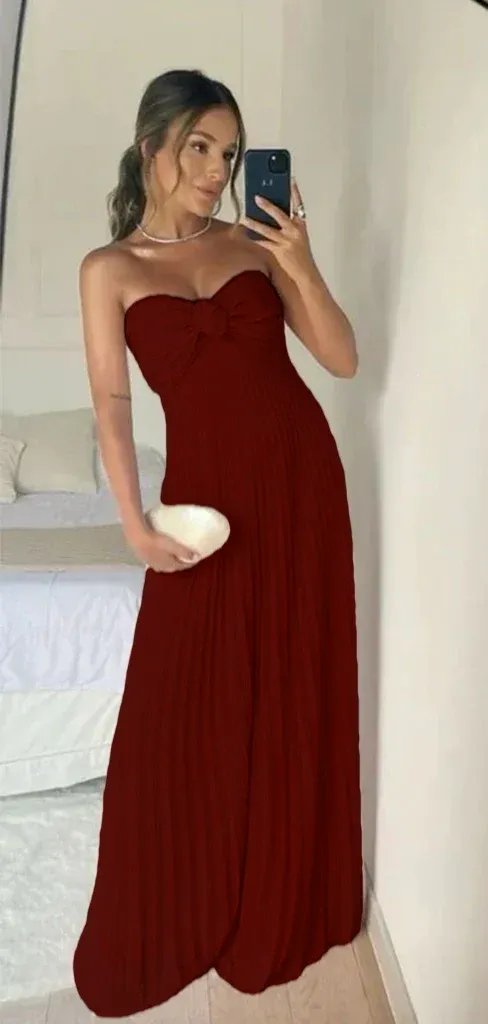 Pretty Pink A-Line Strapless Chiffon Long Party Dress Wedding Guest Dress, D689
